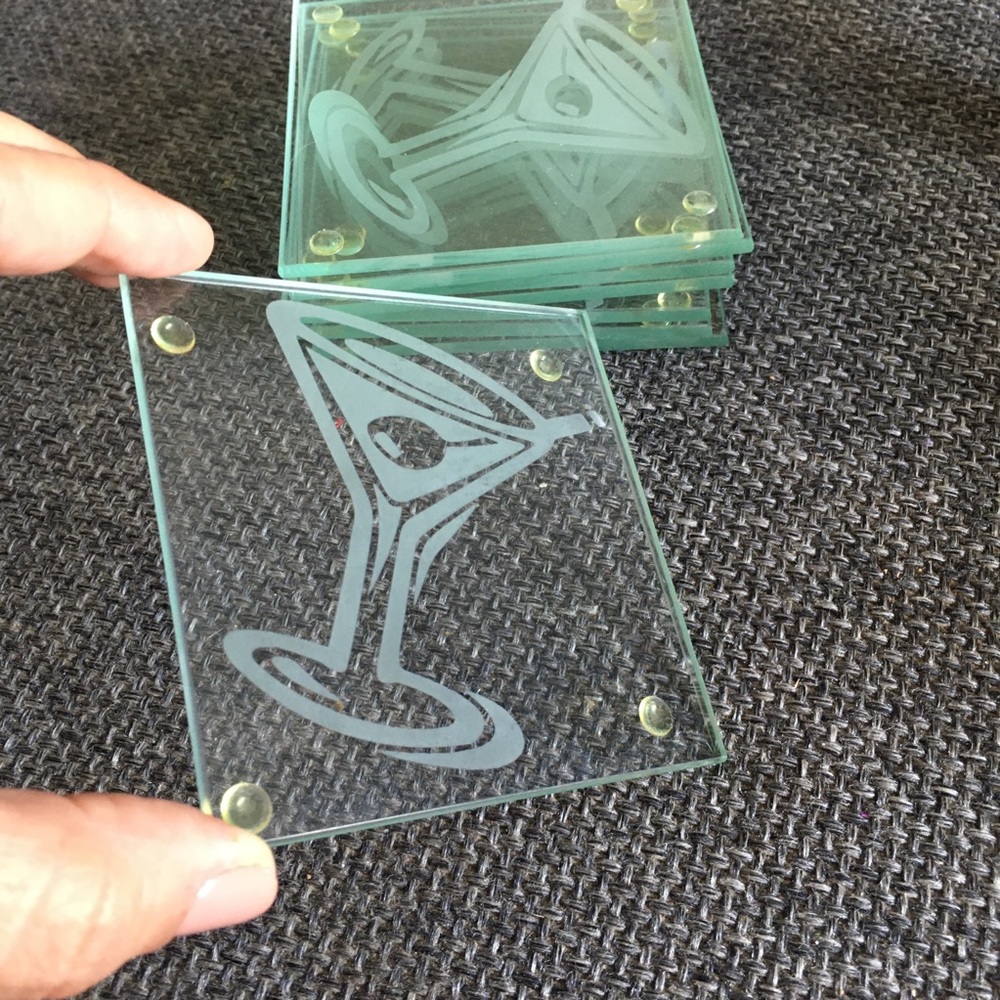 Glass Coaster Set Laser Etched with Martini Glass